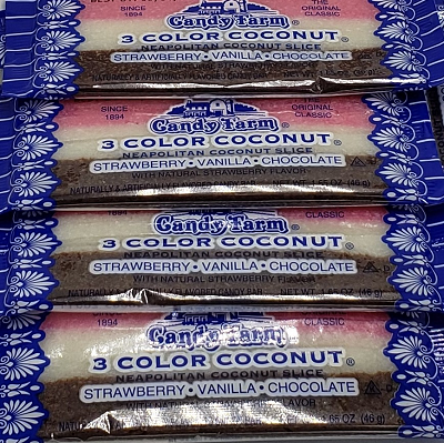 Neapolitan Coconut Slice Candy Bars - By The Piece